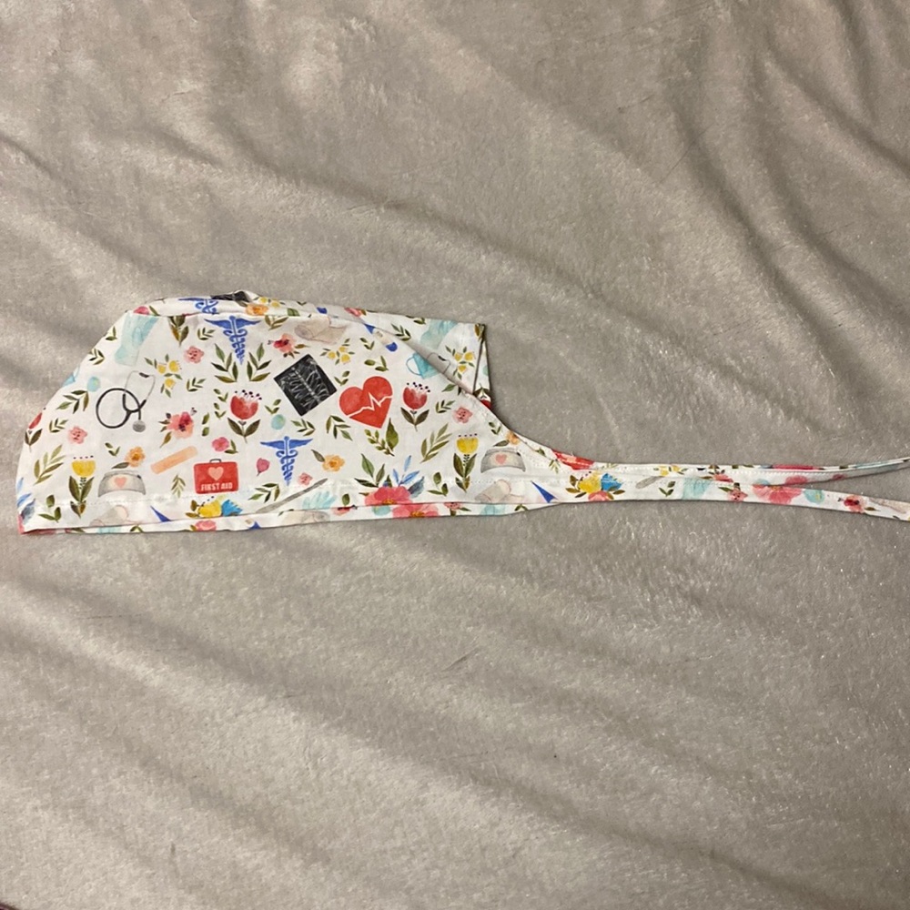 Medical pattern fabric scrub cap. Handmade. OS